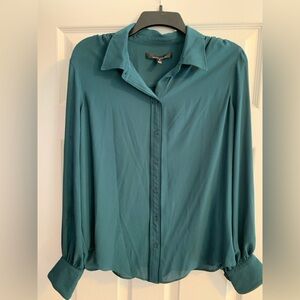 White House Black Market Green/Teal Button-Down Shirt